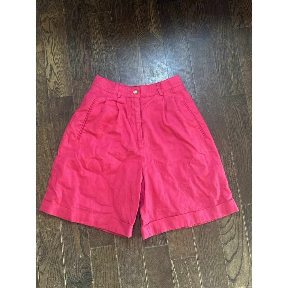 TALBOTS - Pink Pleated Cuffed Hem Linen‎ Shorts - Women's - Size 6 Vintage